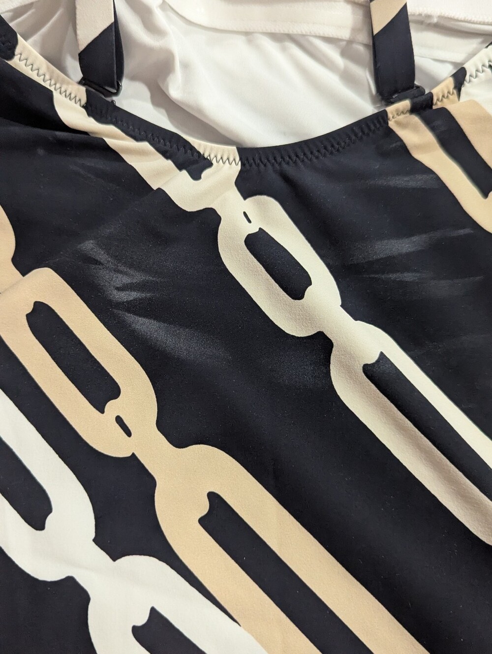 Gottex Black White Cream Chain Pattern One Piece Swim Suit Sz 16 *NWOT - Picture 7 of 16